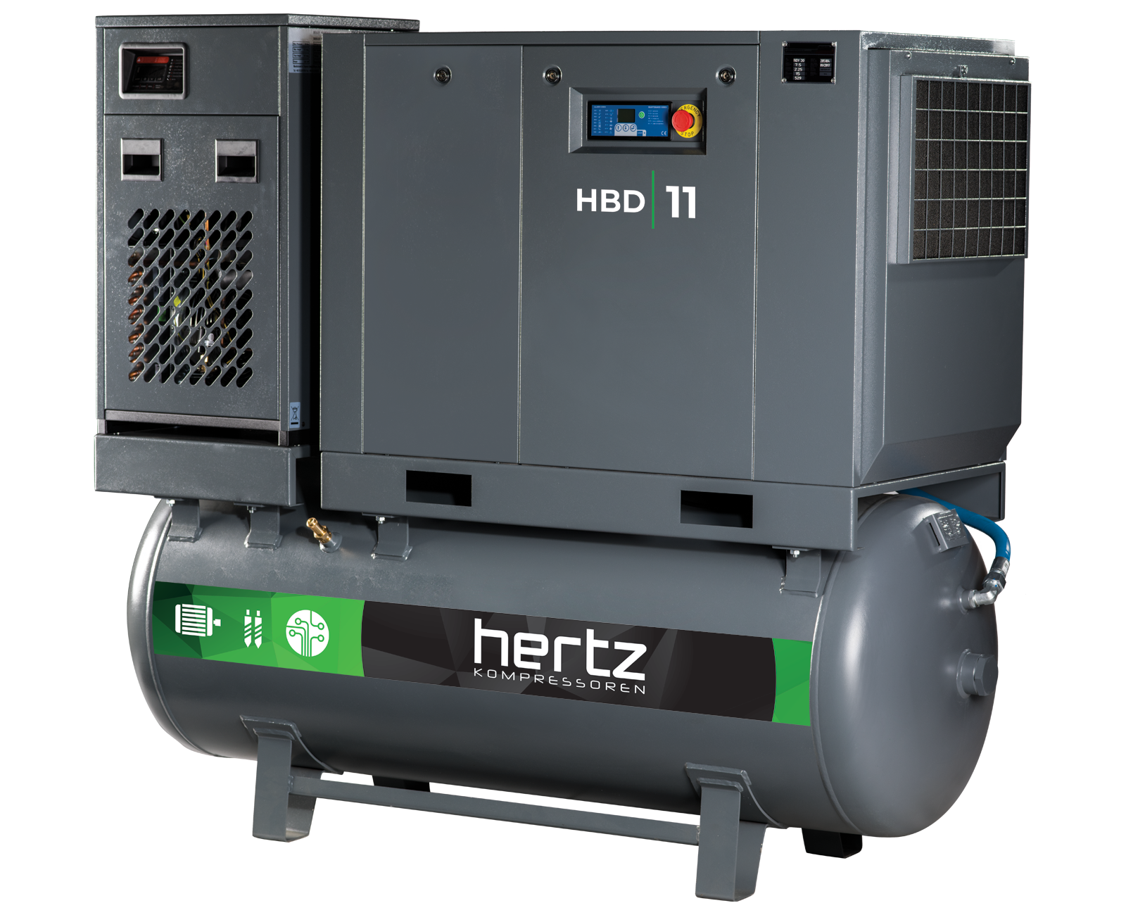 Hertz HBD 5.5 HP Rotary Screw Air Compressor, 120 Gallon, With Dryer