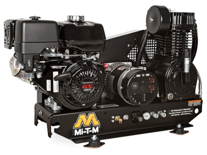 Mi-T-M 8 Gal Two Stage Base-Mount Industrial Air Compressor/Generator Combo