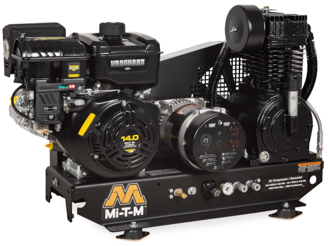 Mi-T-M 8 Gal Two Stage Base-Mount Industrial Air Compressor/Generator Combo